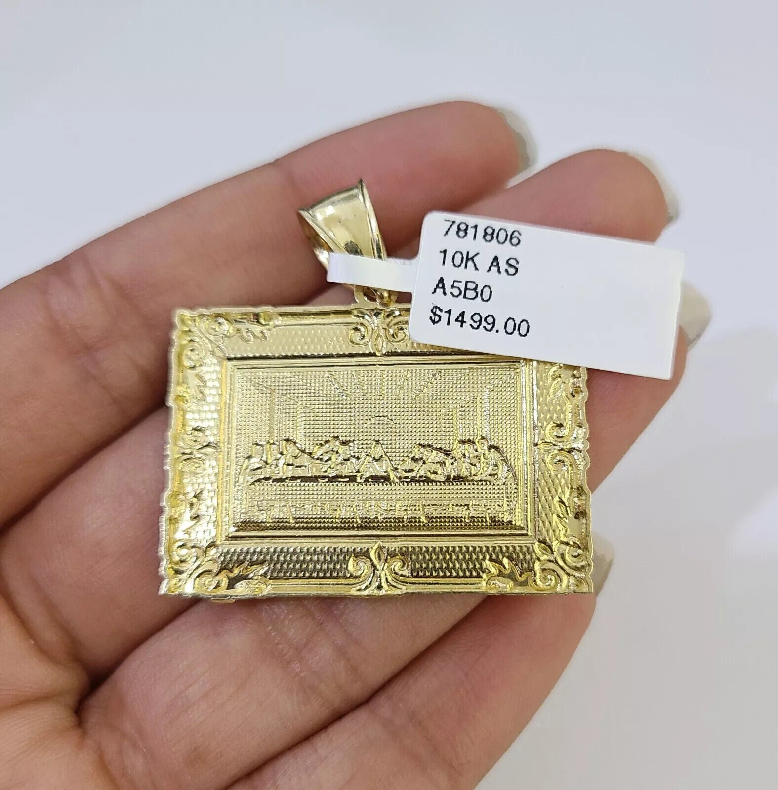 10k Gold Byzantine Chain Necklace Last supper charm Pendant SET REAL 10kt Men's - GoldenlinQ